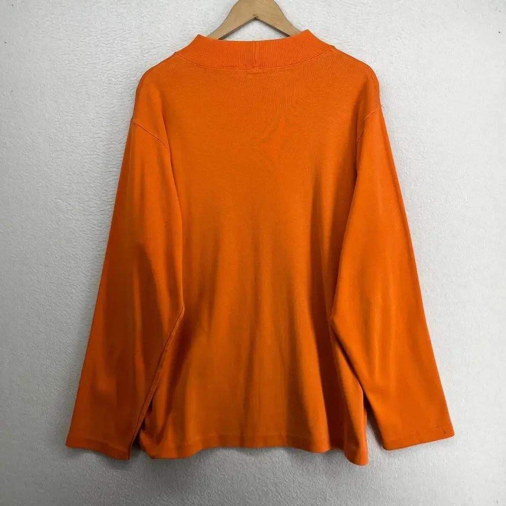 J.CREW Shirt Mens XL OAR Oarsman Ribbed Mock Neck Long Sleeve Cotton Orange VTG
